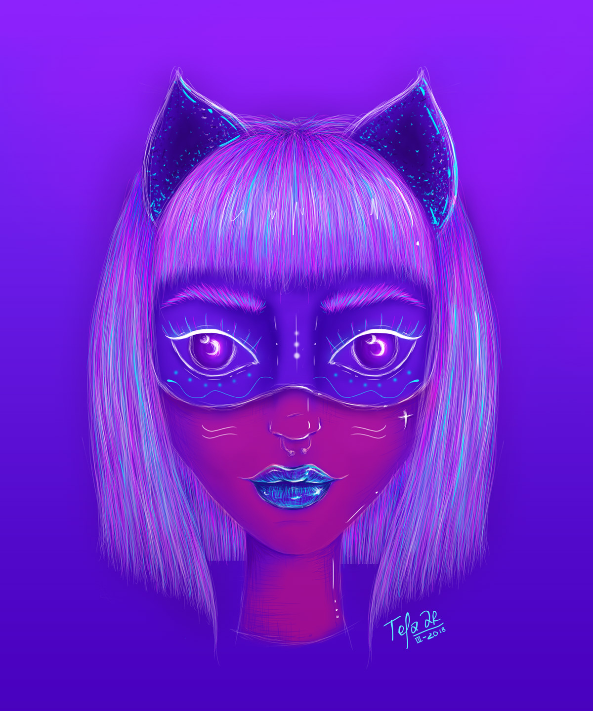 ILLUSTRATION  Digital Art  digital painting ilustracion Cat woman color purple