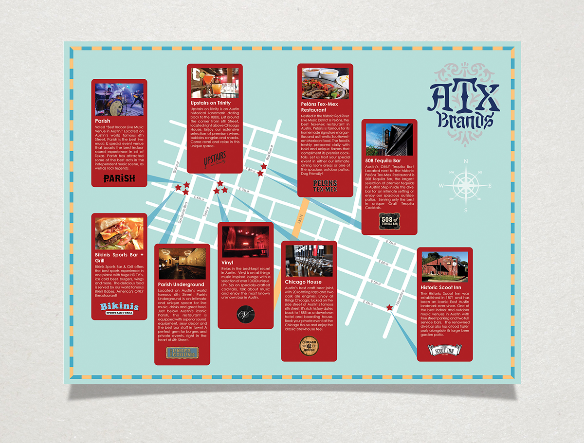 Austin texas TexMex restaurant venue ad calendar newspaper map poster flyer brunch