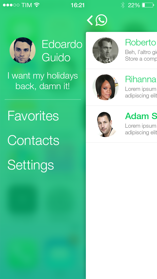 apple iphone ios7 ios user interface design UI GUI flat design flat minimal WhatsApp messaging message Internet Web
