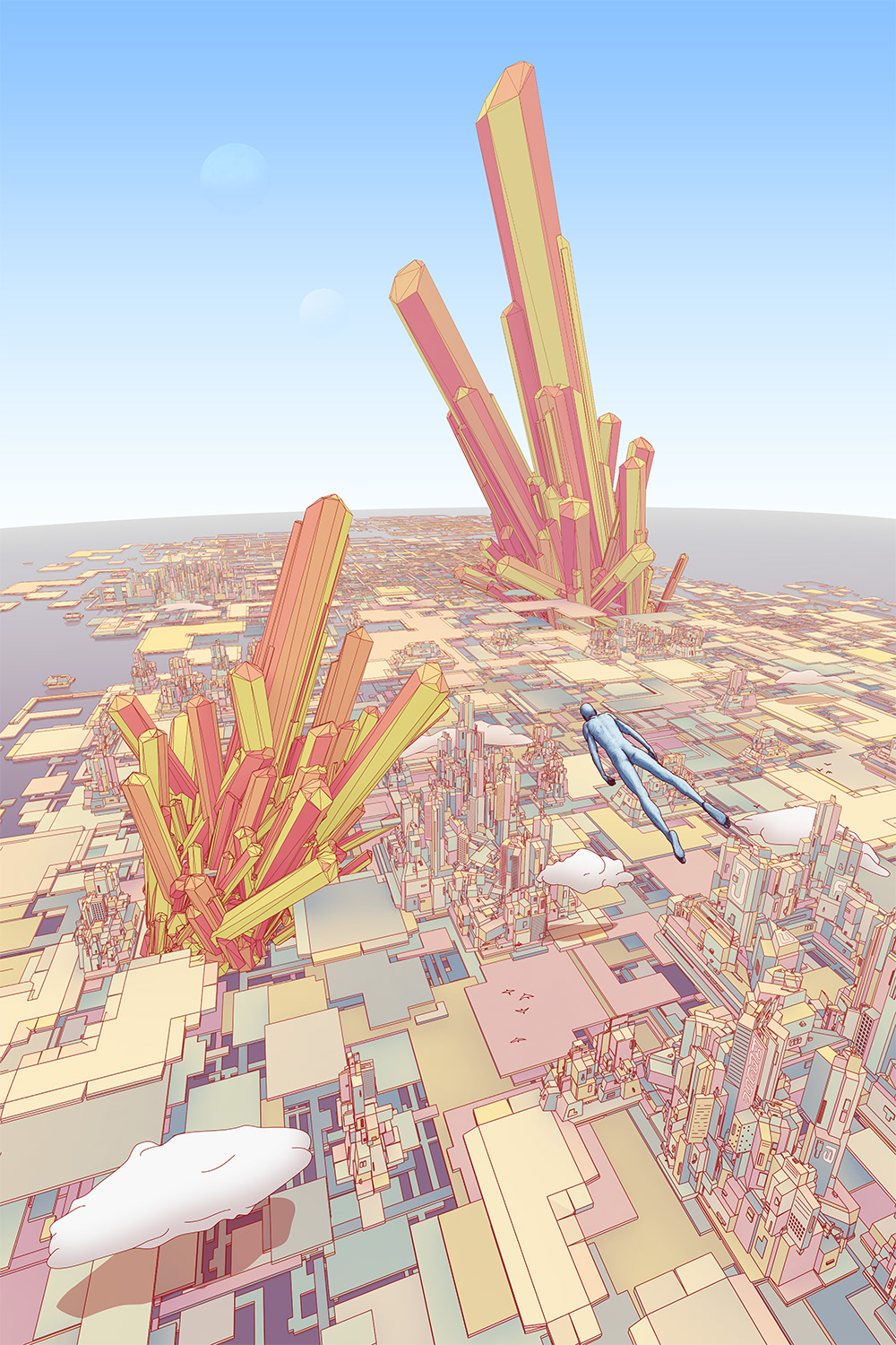 3D moebius Jean Giraud surreal cityscape city crystal