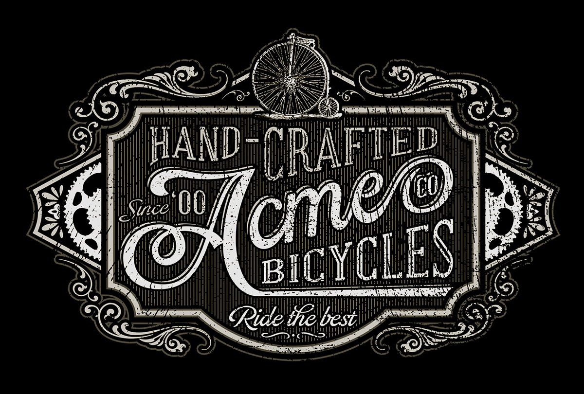 Bicycle Acme vintage Gear flourish type