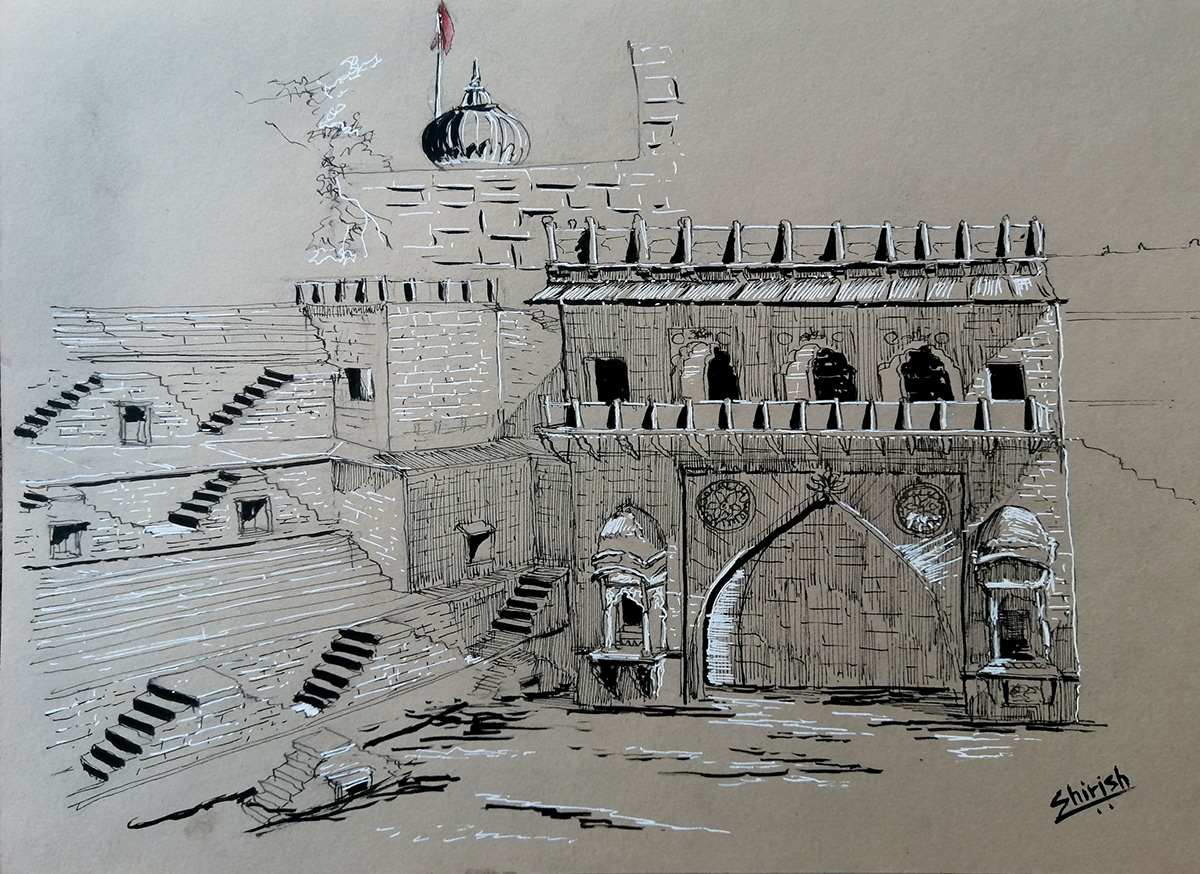 India jodhpur pen ink watercolor pen ink watercolour Rajasthan