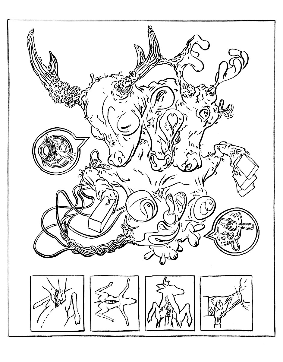 ink color ink book washburn Daniel Goffin weird kaiju monster Plague fungal infection digital corruption brush strange line art black coloring book horror nightmare
