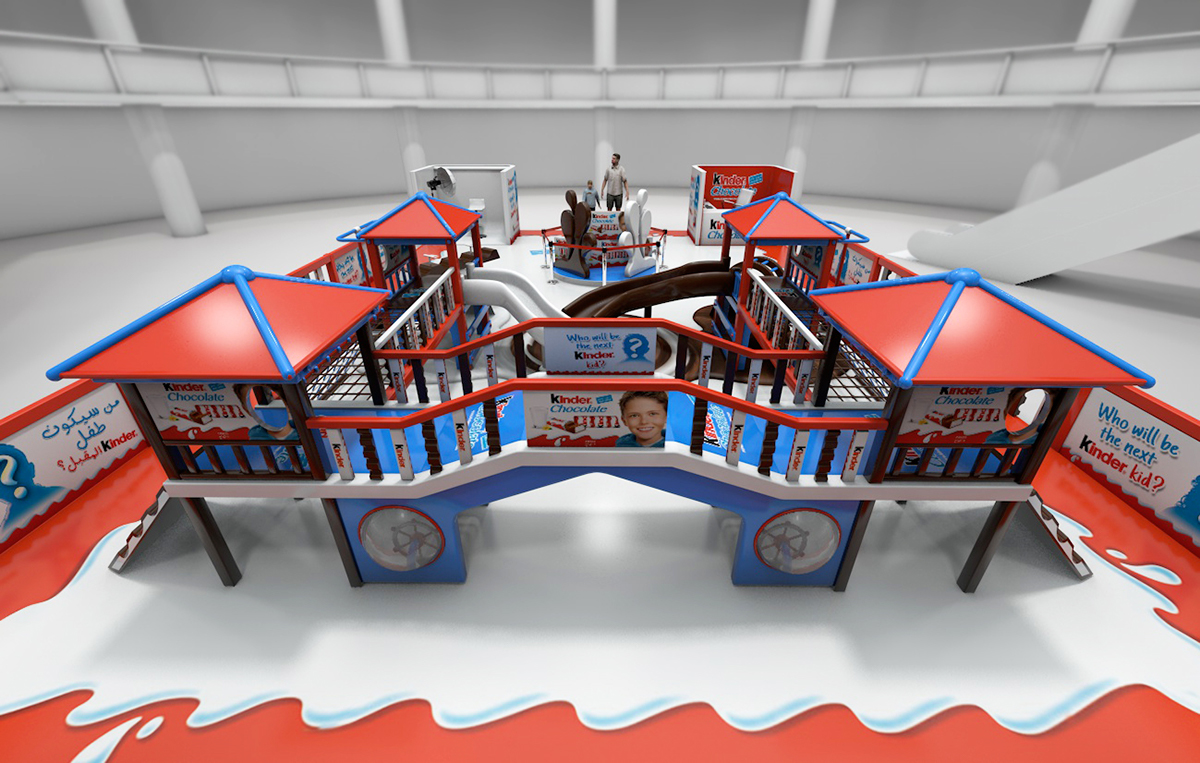 inmall stands Activation Stand kinder chocolate kinder face Playground kinder on ground activation slides photo booth indoor play area Mirdif City Centre city centre mirdif dubai 3D cinema 4d