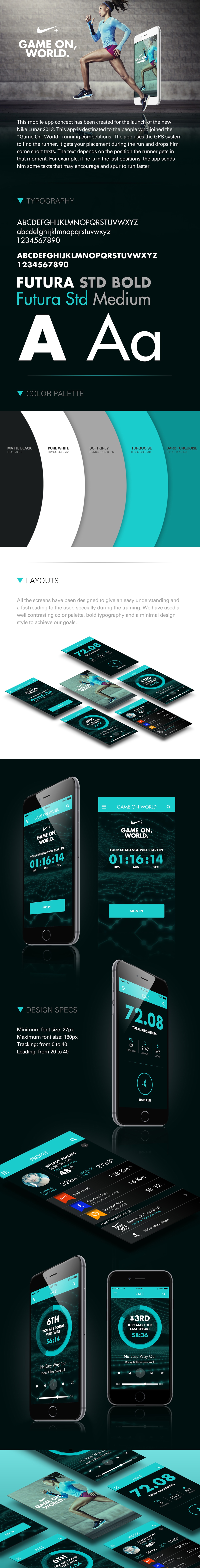 Nike lunar app iphone design running mobile Nike application race concept dark Mockup template icons