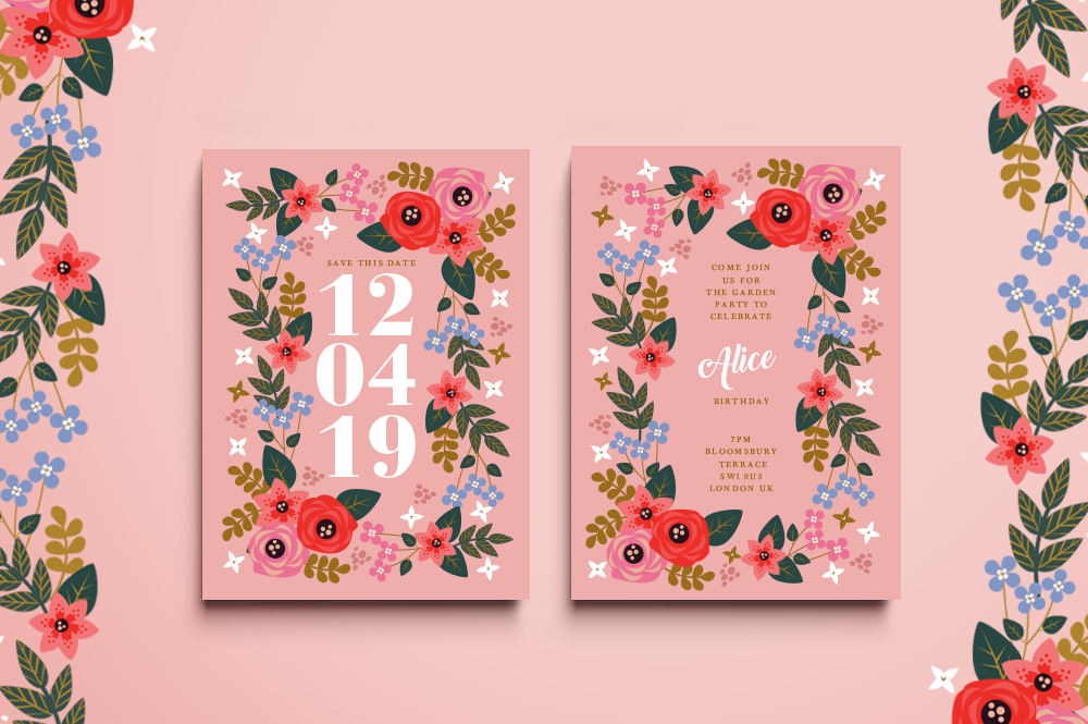 Invitation floral pattern Roses postcard anniversary notecard Stationery card Love