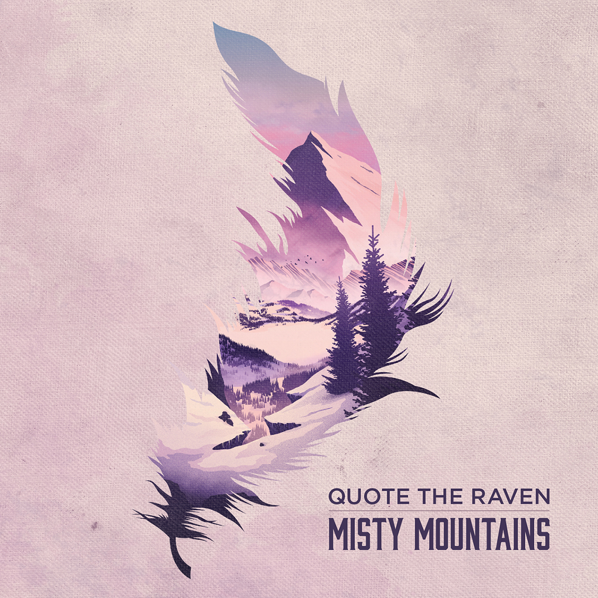 ILLUSTRATION  Album music cover art purple feather mountain snow