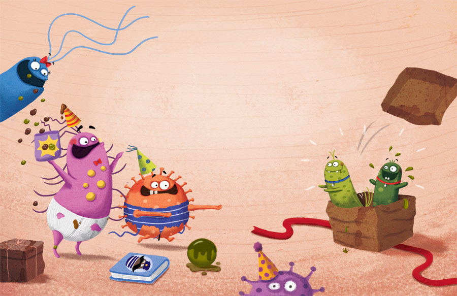 Picture book hygiene funny bacteria character Character design  kids book digital illustration children's illustration