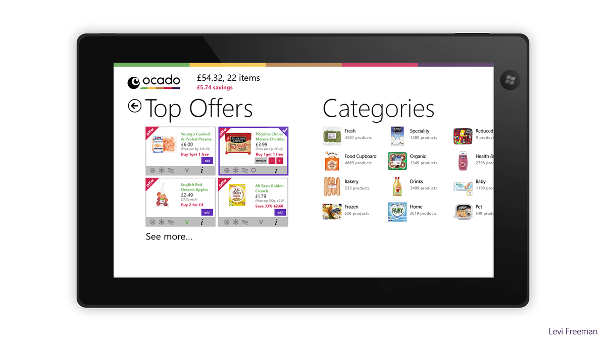 Ocado  Windows8 Windows 8 app application concept Shopping ux UI Interface metro design language metro Microsoft UK windows8