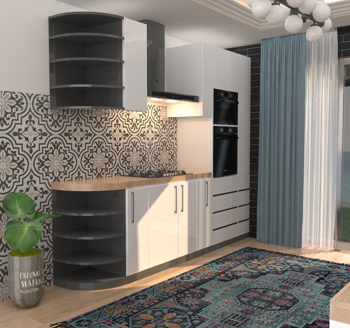 boho style carpet interior design  kitchen modern simple Villa