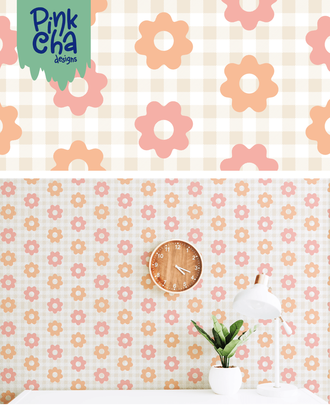 pattern design  Surface Pattern print retro design cute digital illustration spoonflower pattern gingham pattern Retro Flowers