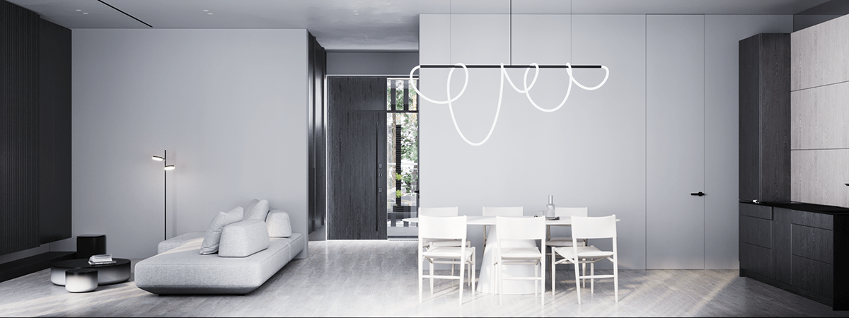 black black and white Interior interior design  kitchen livingroom minimal Minimalism modern Villa