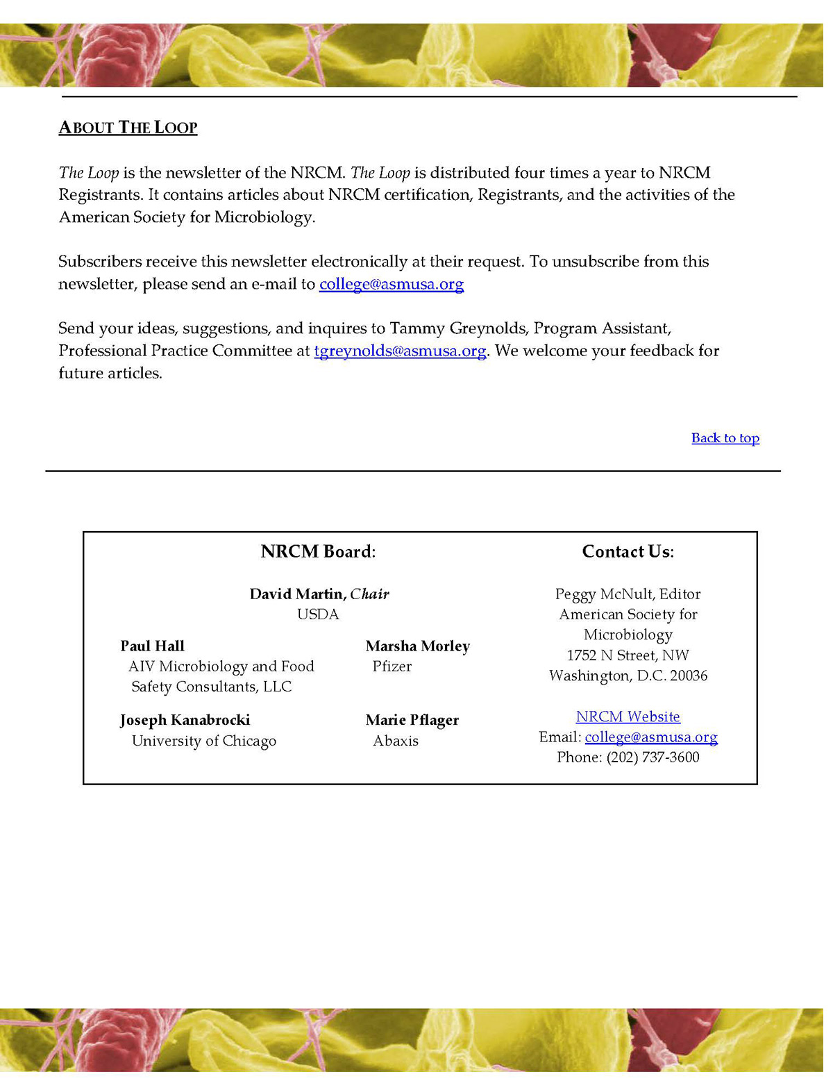 newsletter the loop NRCM Registrants program promotions