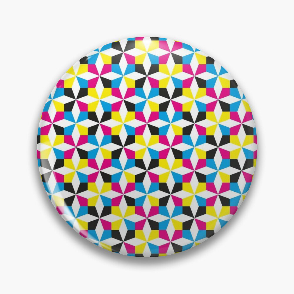 geometric diamond pattern cmyk pin badge