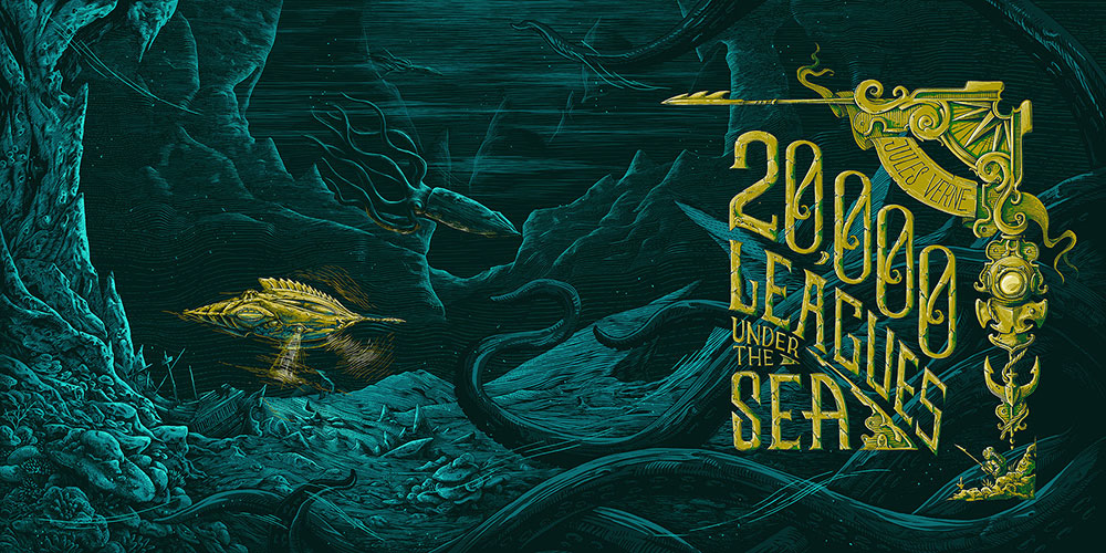 20000 Leagues 20000 leagues under The Sea submarine captain nemo Sci Fi movie poster nautilus jules verne rafbanzuela