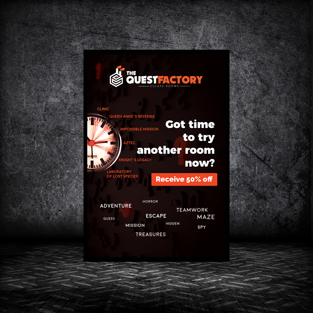 poster Poster Design mystery horror print design  escape room print material mystery poster advertising material dark theme