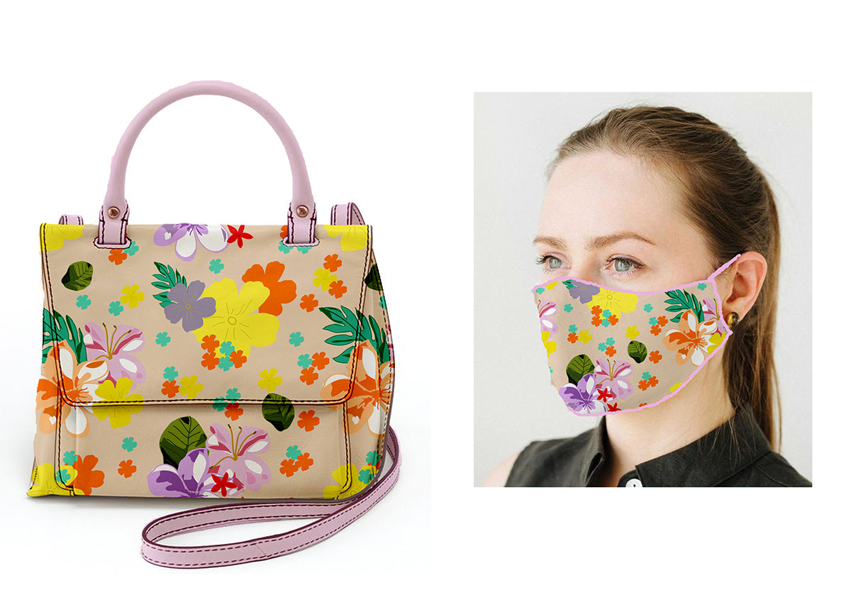 contemporary prints face masks fashion Accessories floral prints graphic design  handbags print design  product design 