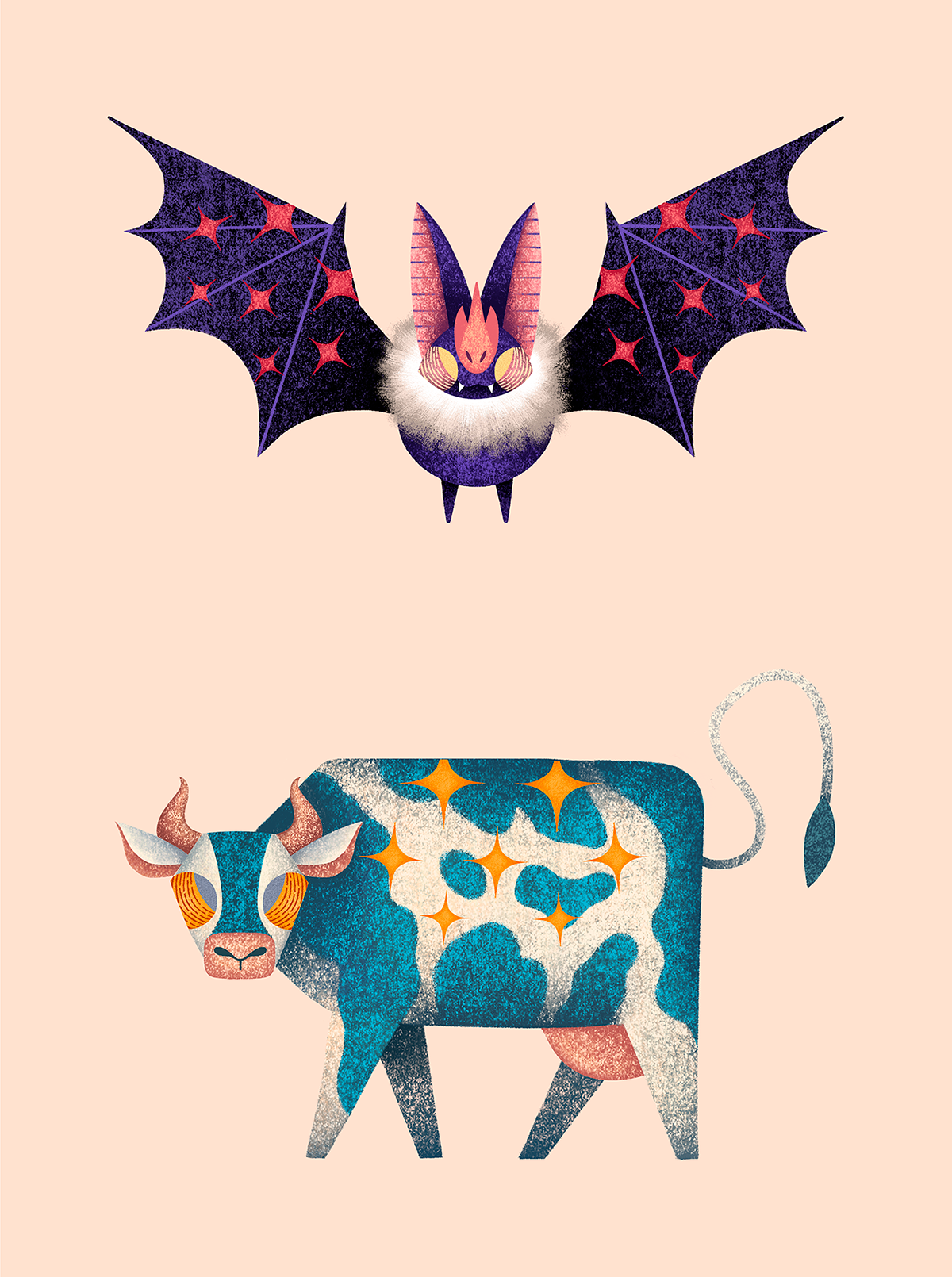 El Salvador ILLUSTRATION  Character design  animals art draw bat cow Nature monkey