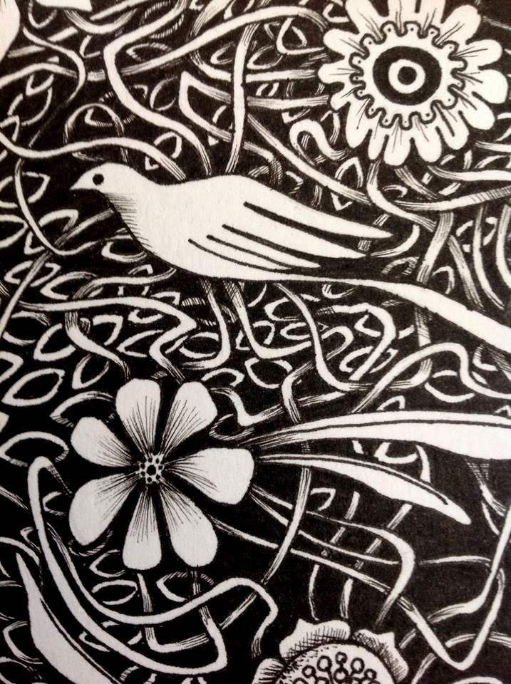 birds ink pilsen graphics Black&white Nature ornament folk Ethno nest Flowers Tree  art