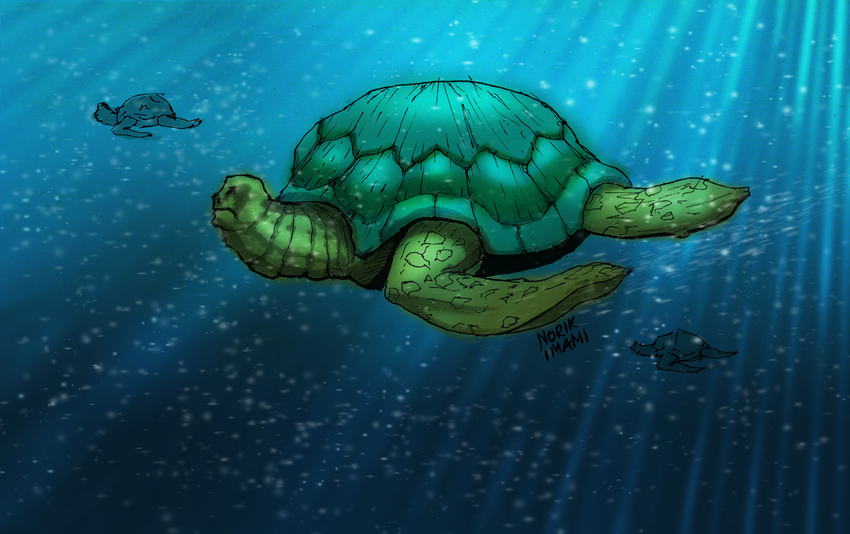 Turtle deep blue Norik Imami  sea Ocean comic