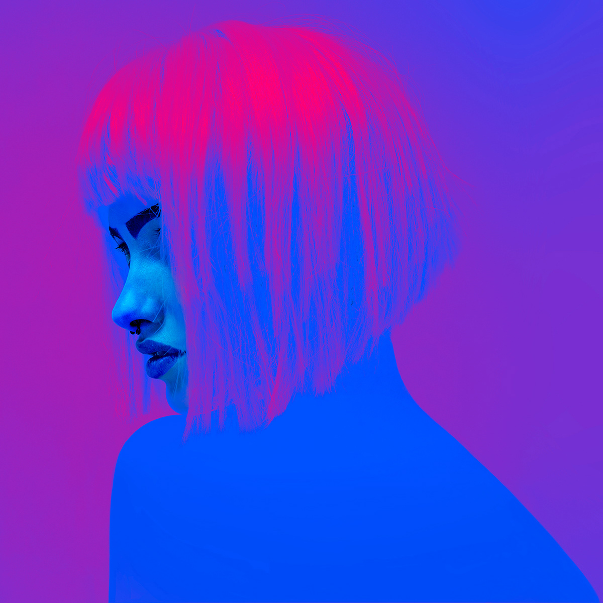 girl neon Beautiful acid fluorescent Magic   face hair blue pink strange hypnotic