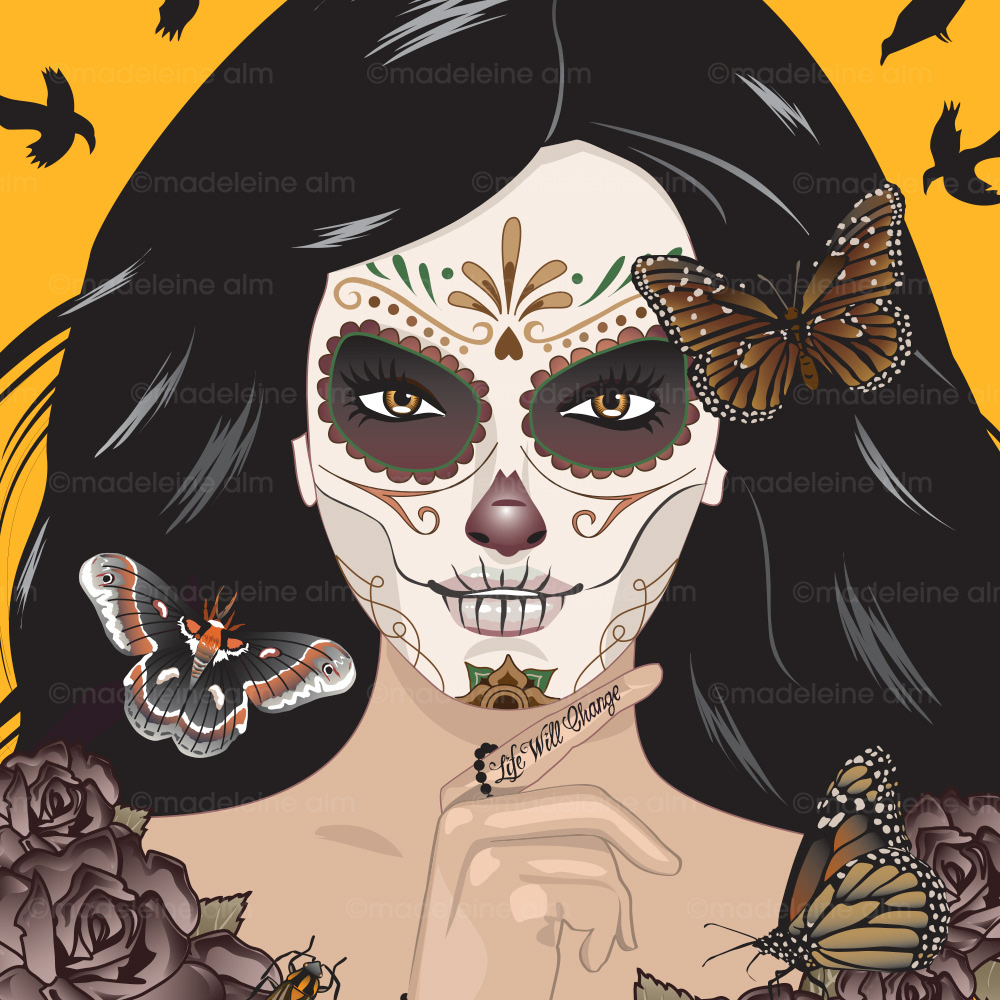 dia de los muertos day of the dead beauty crawlers crawlies moth butterfly skull crows Flowers wilted rose bugs life Muerta