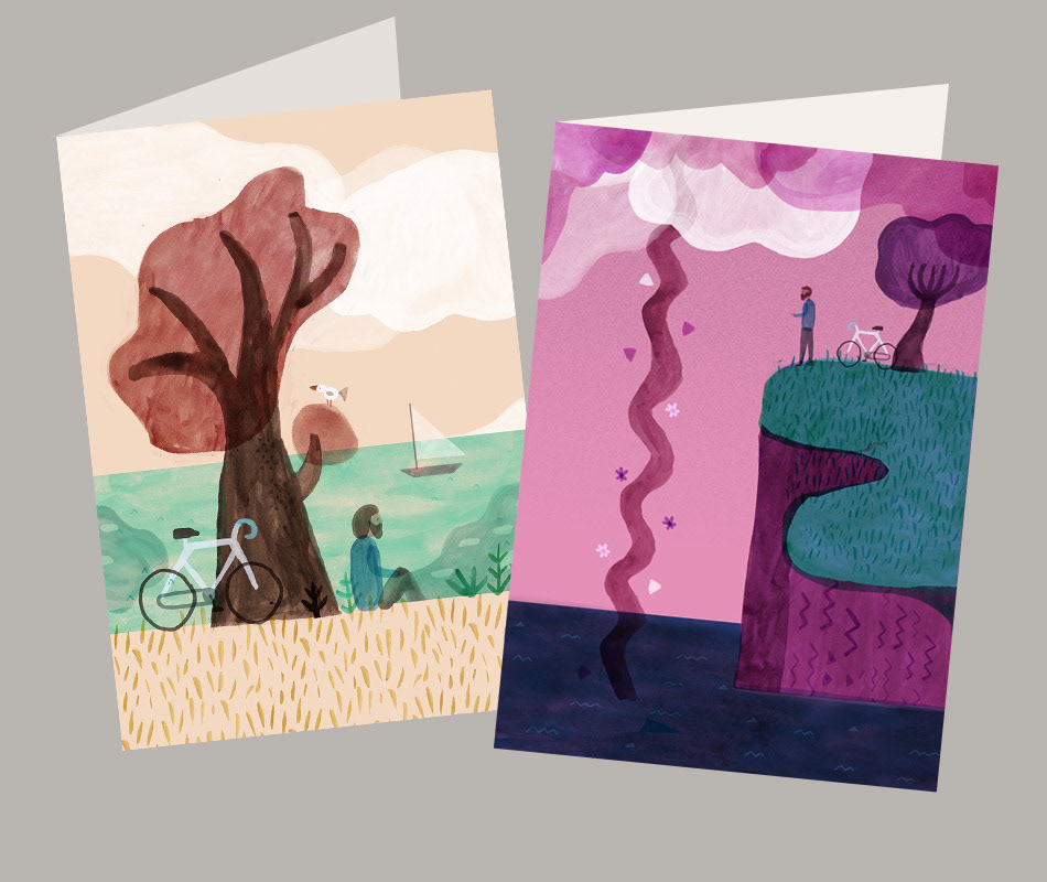 Bike cards Drawing  handmade illustrations painting   velo