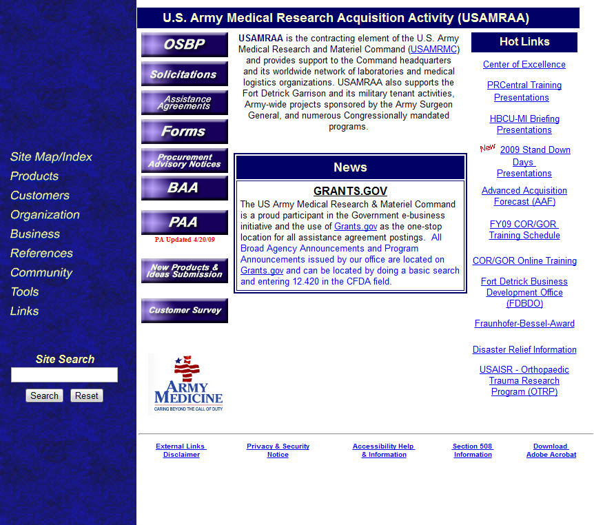 USAMRAA  web design web development  section 508 Government