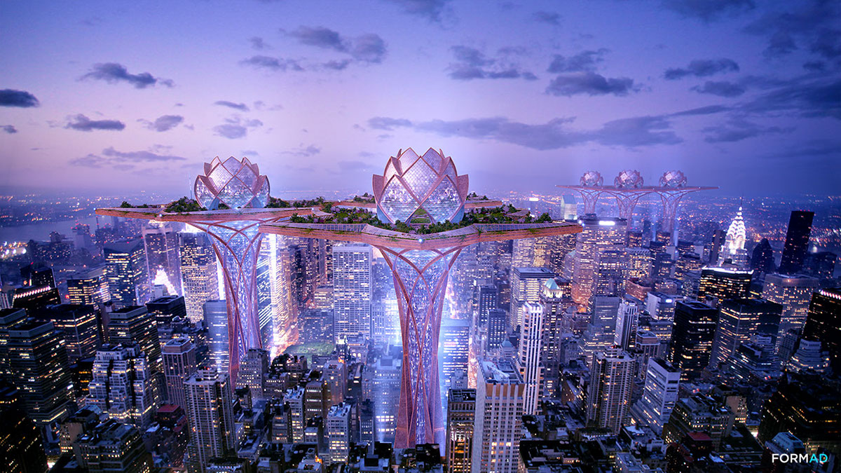 New York  london Sky City  lotus flower Lotus skyscraper future futuristic concept design Golden Ratio