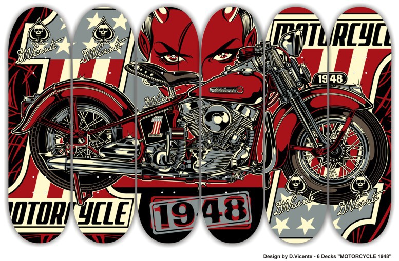 old school motorcycle harley davidson 1948 bobber Rockabilly dvicente-art.com david vicente D.VICENTE