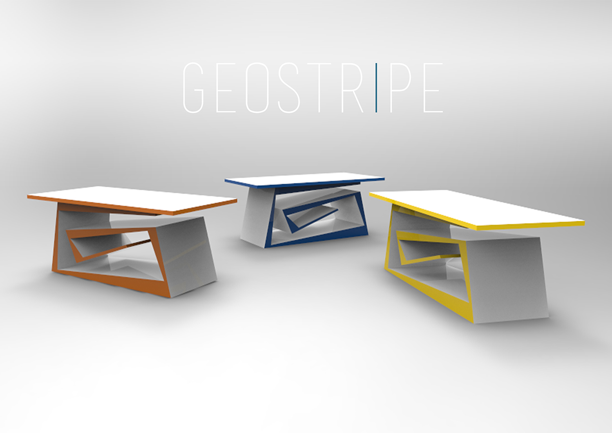 geometric furniture tables chairs desk bed Rhino keyshot bright Colourful  colour Straight lines concept model