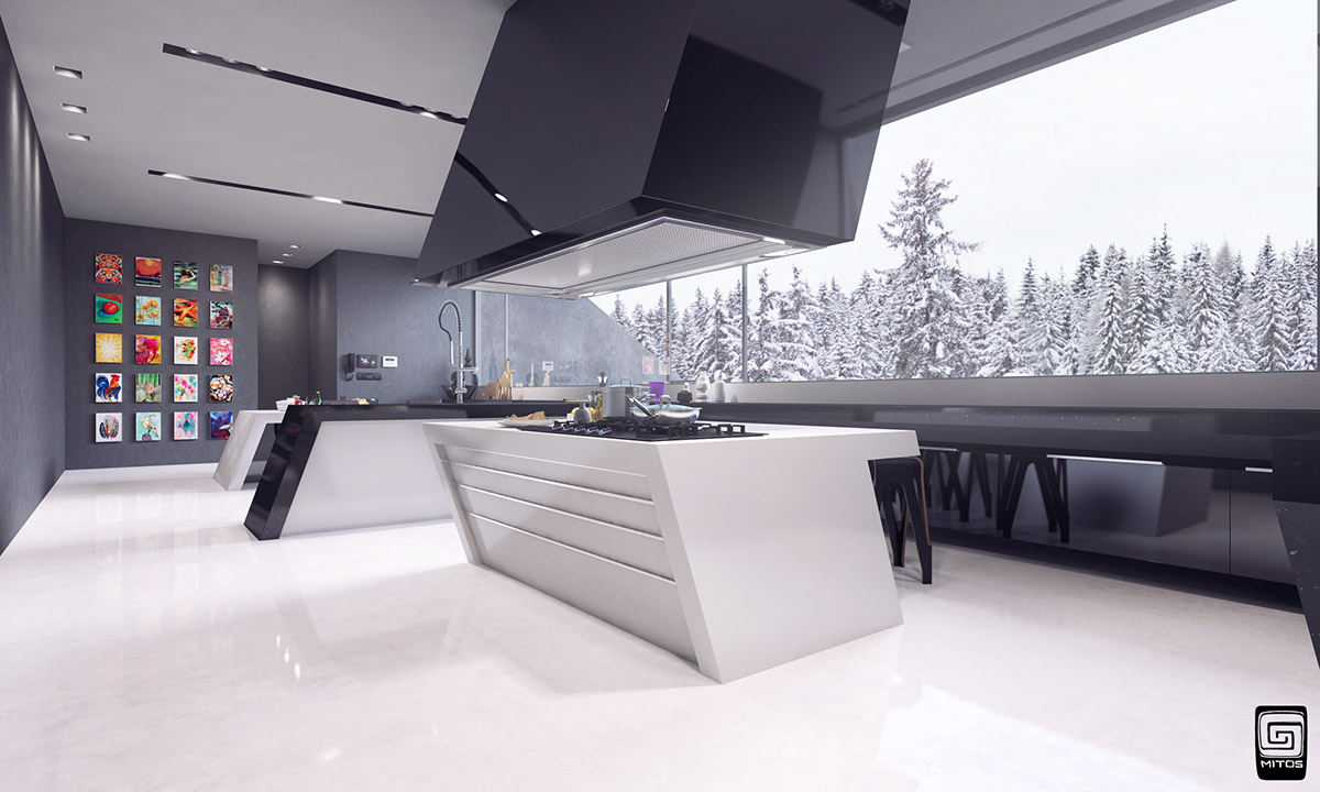 kitchen modern Interior design 3D angle spain