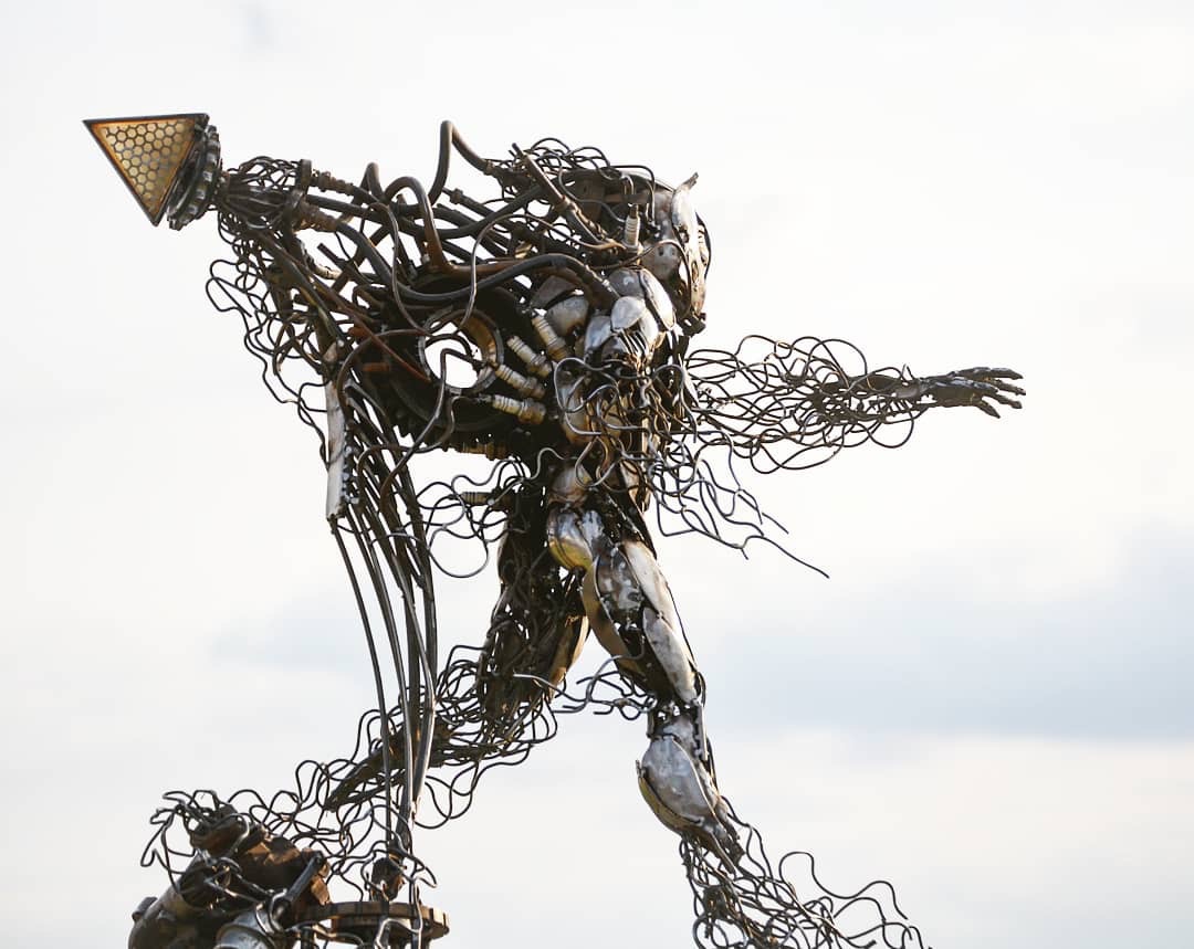 Helmet sculpture metal sculpture Metal art art work scrap metal Cyberpunk Space 