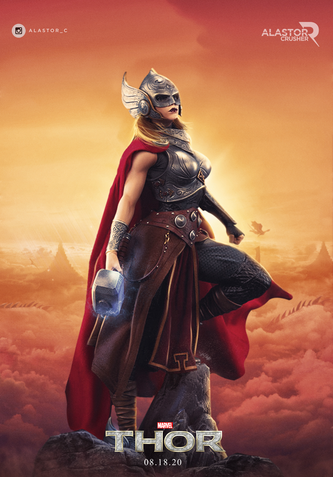 marvel Thor comicbook art poster Lady avenger movie