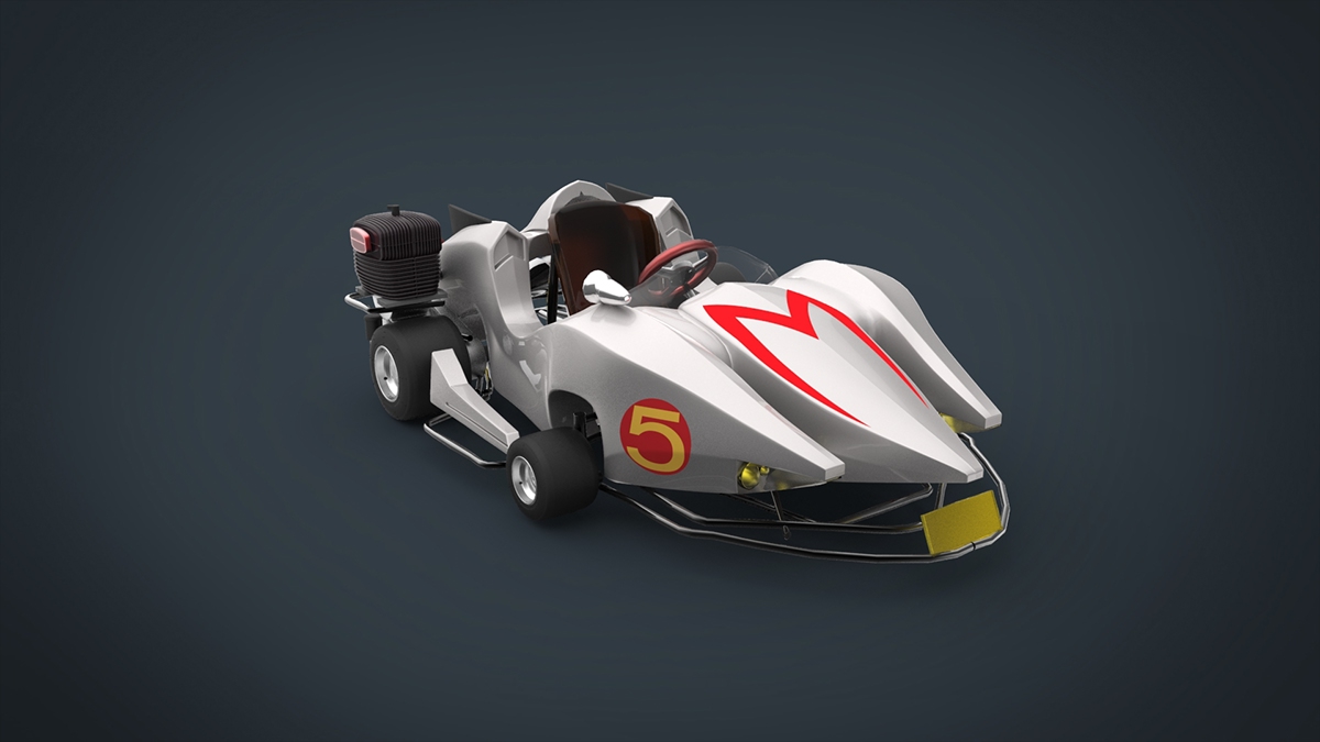 gold 3d speed racer mach 5 meteoro anime  comic kart concept keyshot speed racer kart