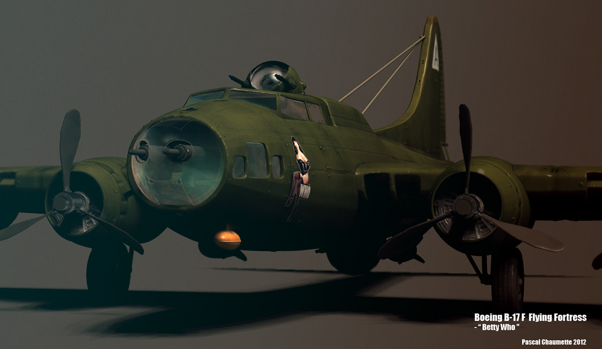 Zbrush 3dstudio 3dart 3D model Aircraft B-17 unity3D game asset  textures Specular normal map diffuse map betty page
