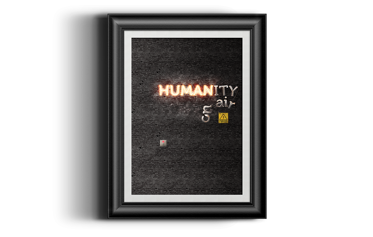 poster to be human human humanity on air world Imagine aarhus museum poster show photo neon Beautiful hologram light