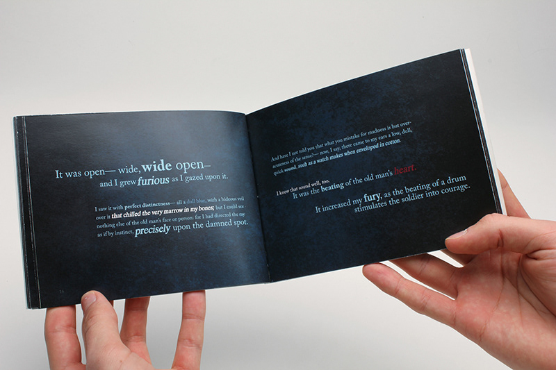 Edgar Allan Poe tell-tale heart tell-tale morbid Poe creepy vulture eye book design typographically expressive