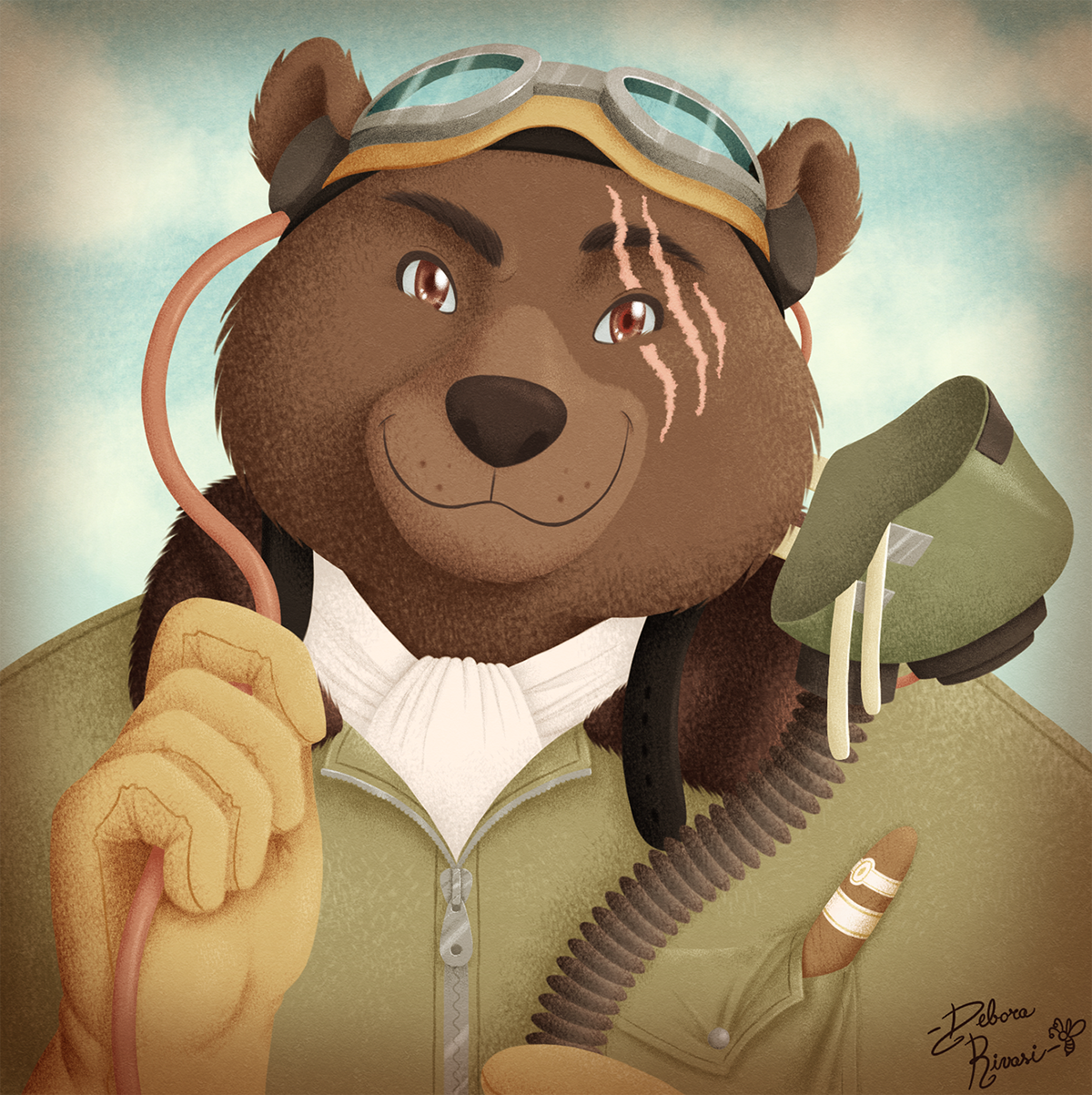 commission Digital Art  ILLUSTRATION  bear furry War WWII Aviator airman anthropomorph