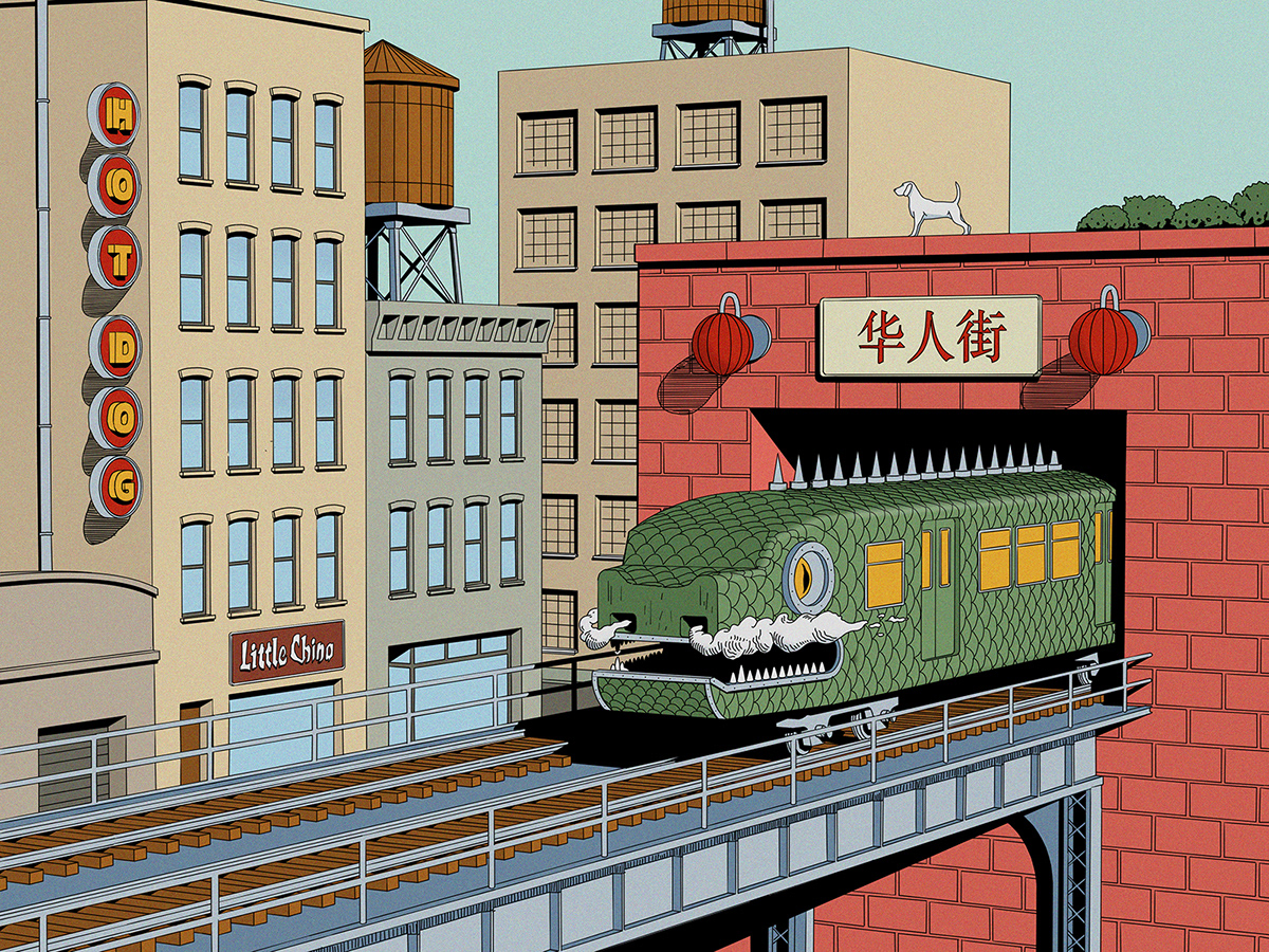 china chinatown dragon Drawing  ILLUSTRATION  Illustrator metro New York train wacom