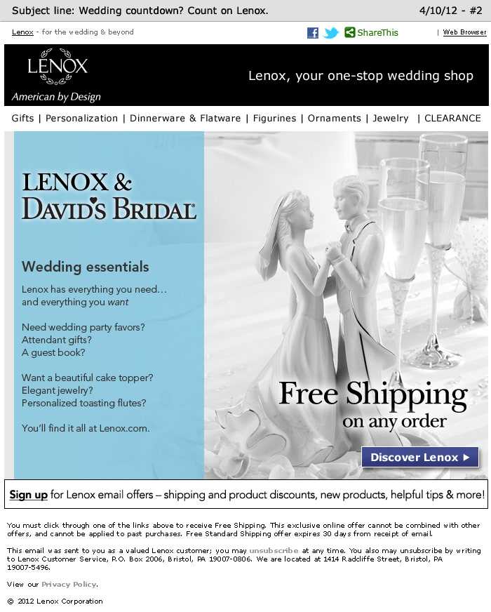 Lenox david's bridal bridal emails