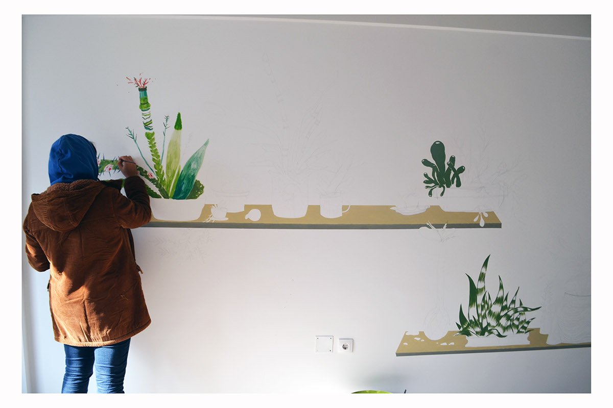 Mural commisionwork acrylics Collaborative room SUNSHINERS plants imaginary Flora cactus creatures fresh contemporary Varna bulgaria