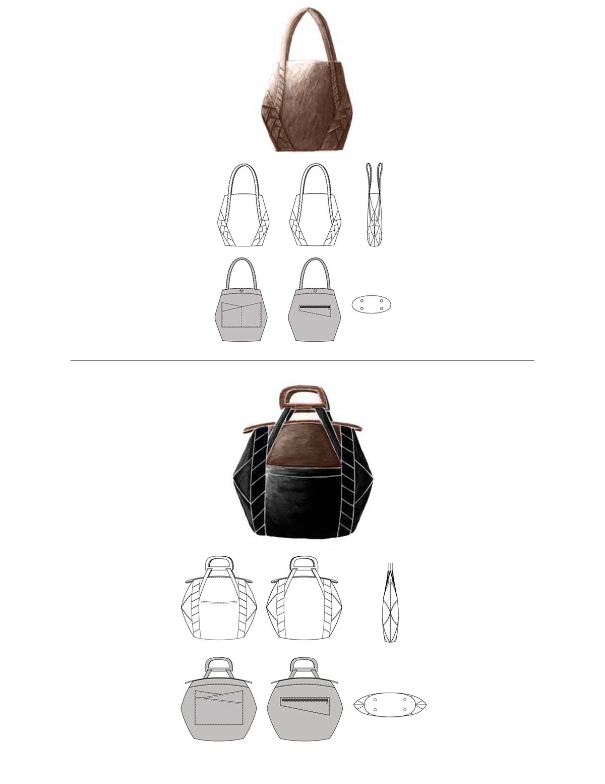 accessory design Handbag Design Hand Illustrations Technical Drawings industrial sewing sewing construction