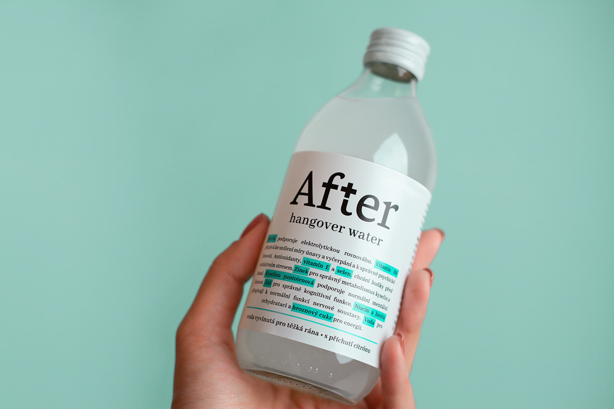 Adobe Portfolio graphic design  packaging design branding  hangover water Vitamin Water after bottle minimalist