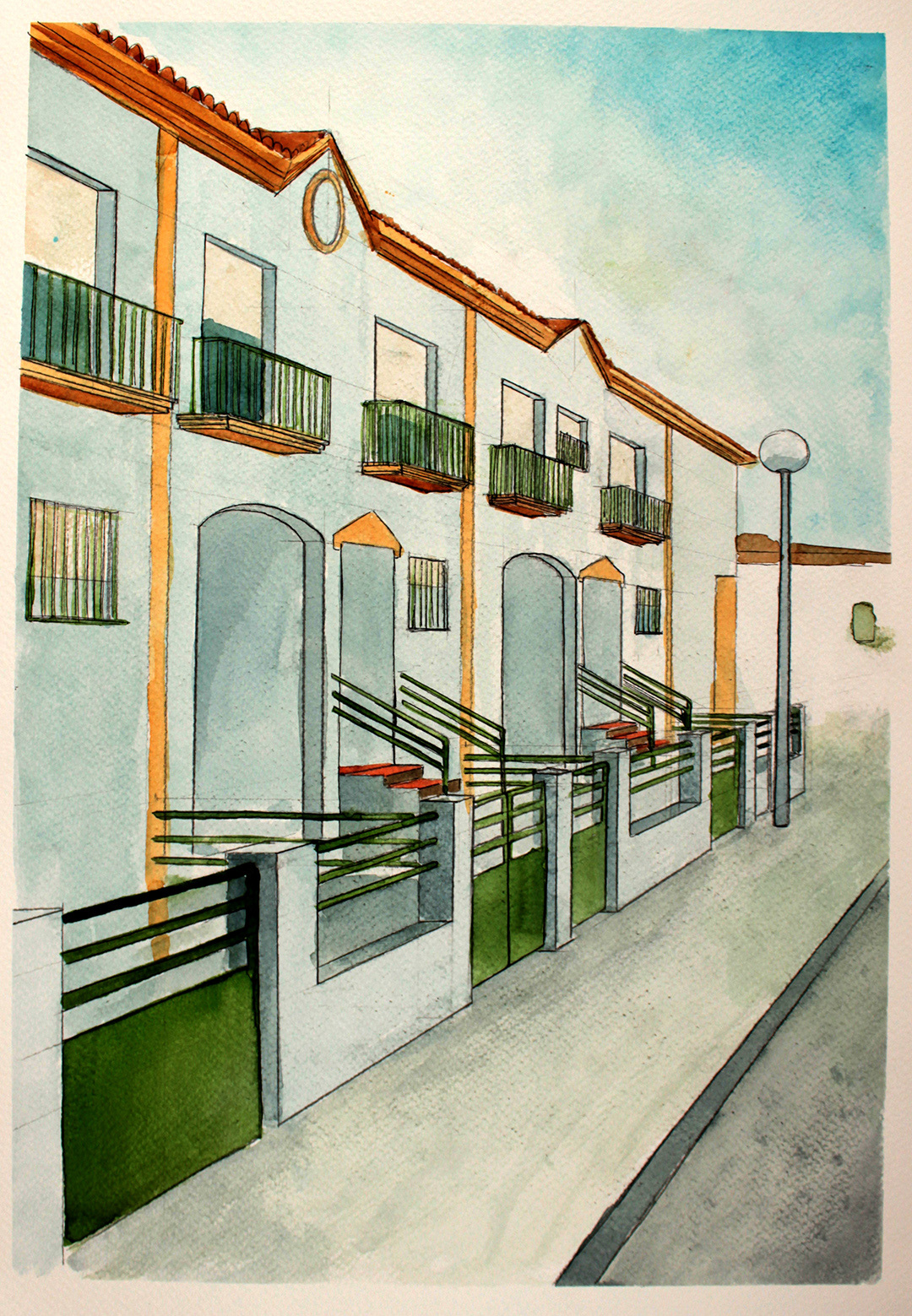 houses watercolor