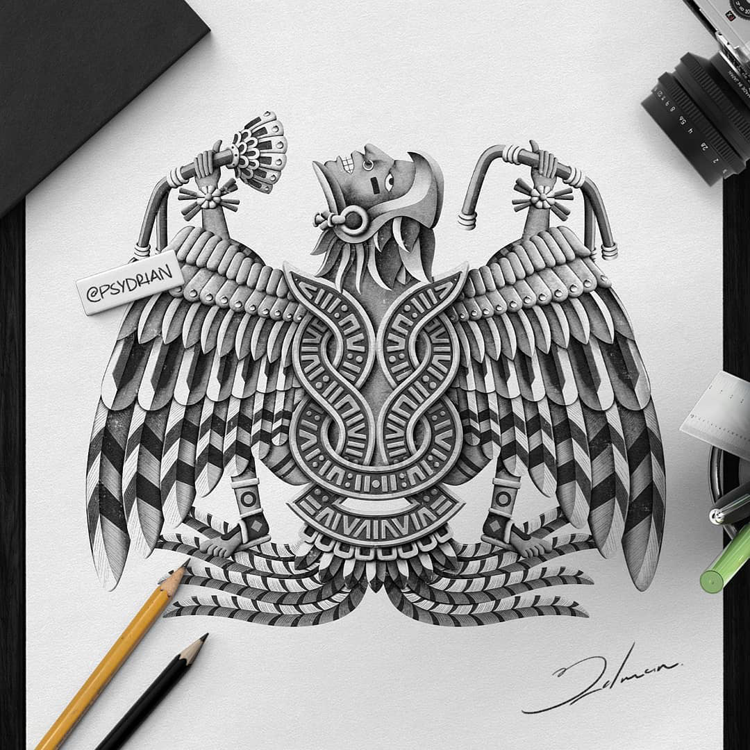 aztec mayan mexico eagle Mandala wings tattoo ink