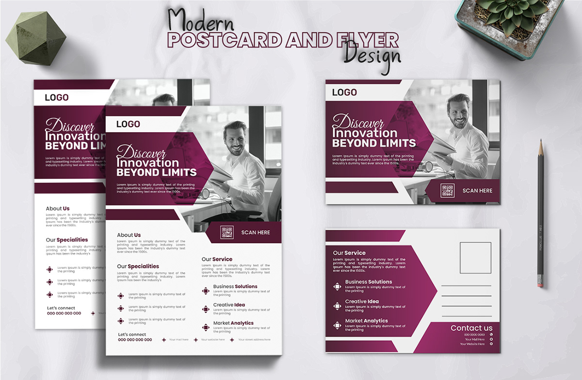 Modern professional postcard and flyer design template
