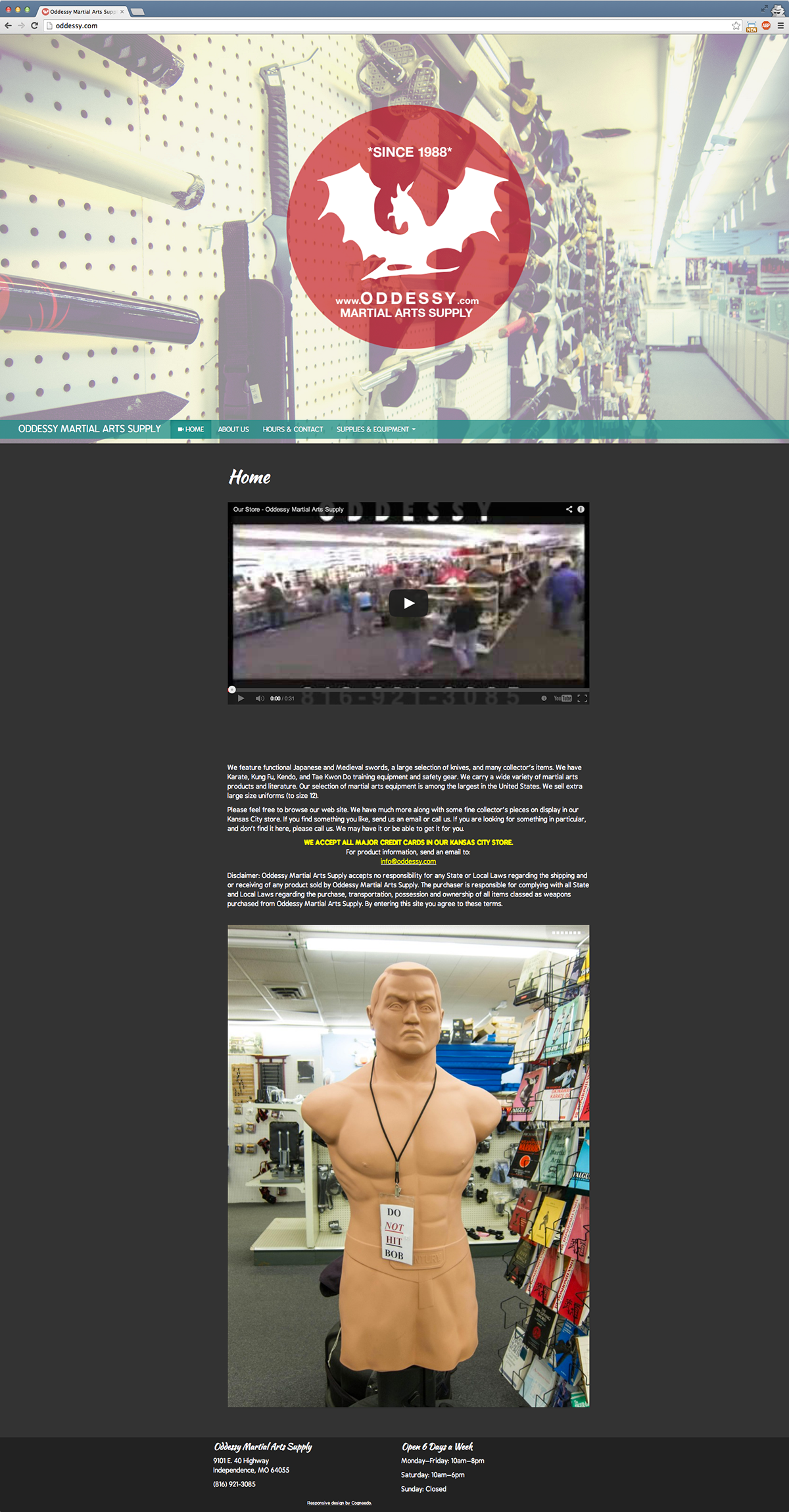 Oddessy Martial Arts supply kansas city Website Responsive
