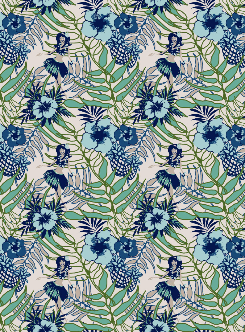 Hawaiian Retro washed-out floral