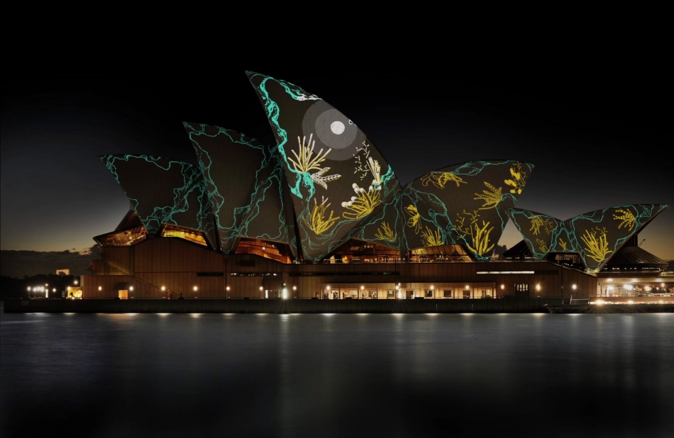 vivid projection mapped Mapping opera house shrink underwater anemones Caves sea sydney